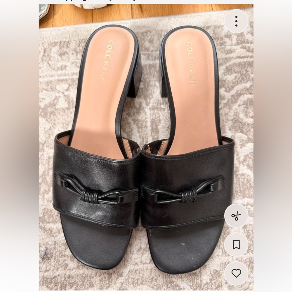 Cole Haan Black Leather Knot-Trim Slide Mules